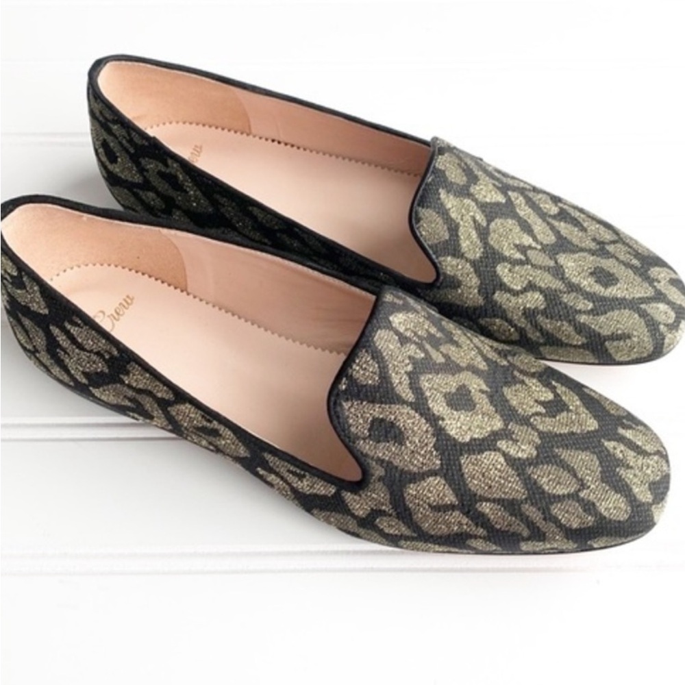 J.Crew Jacquard Leopard Print Metallic Loafers 8